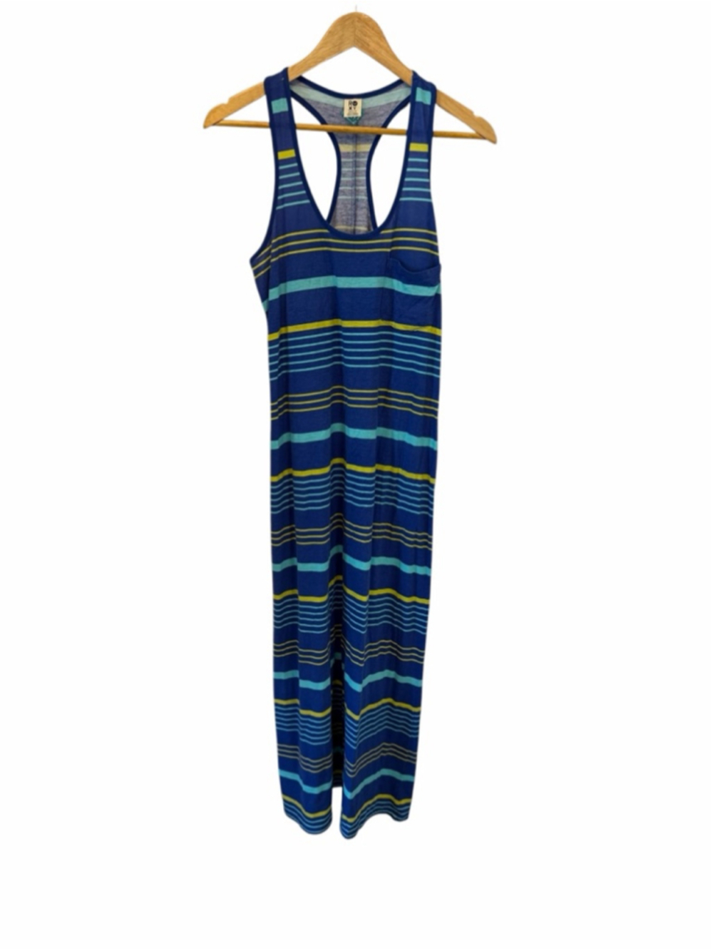 Roxy Blue Striped Racerback Maxi Dress Medium Beach Casual Summer Pocket - Picture 2 of 10